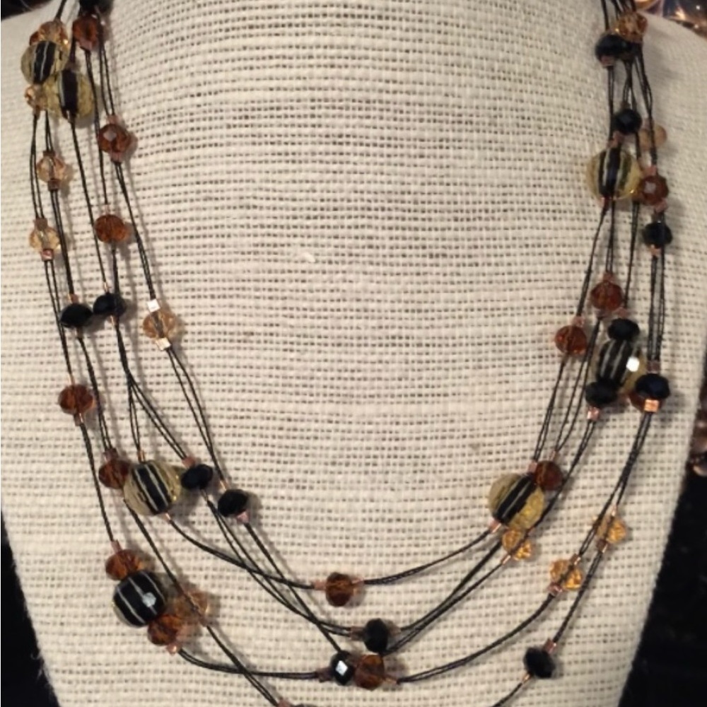 Black and Brown Multi-Strand Necklace with Beads